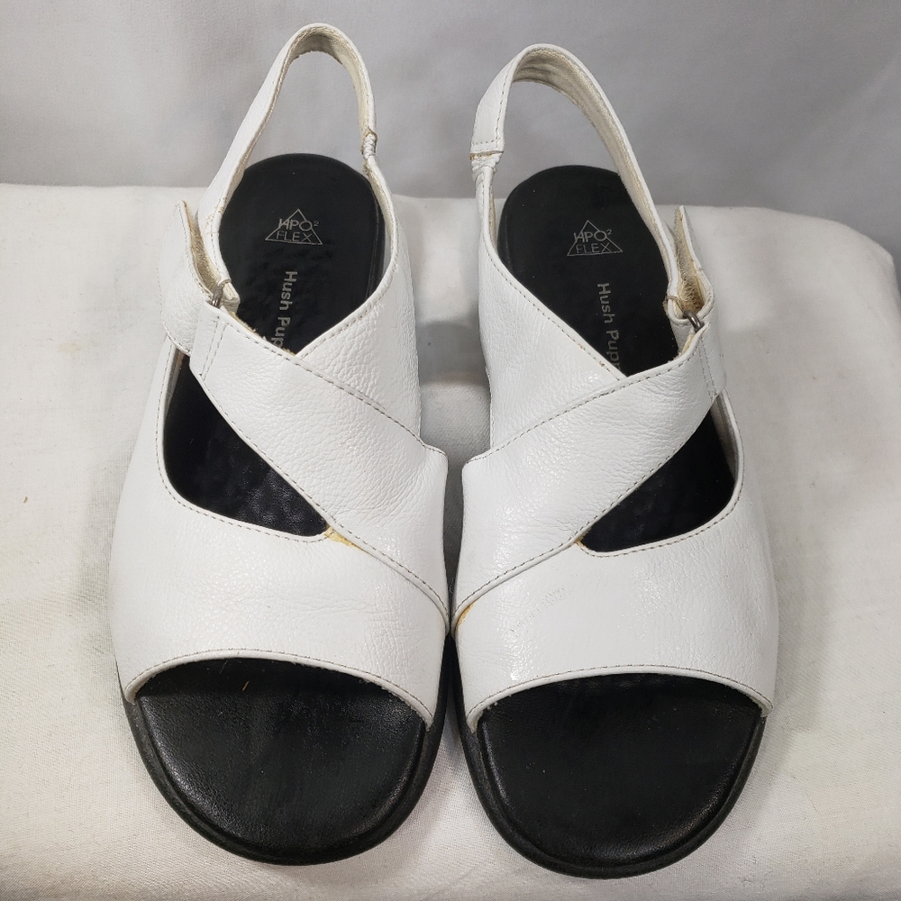 Hush Puppies Lifestyle HP2 White Leather Sandals w/ Hook and Loop Straps Size 6M